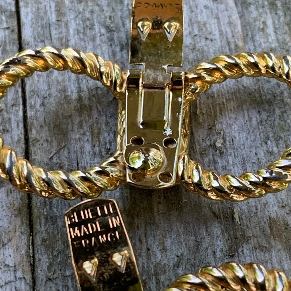 Vintage Gold Tone and Black Shoe Clips Made In France Bow shaped - Picture 6 of 8